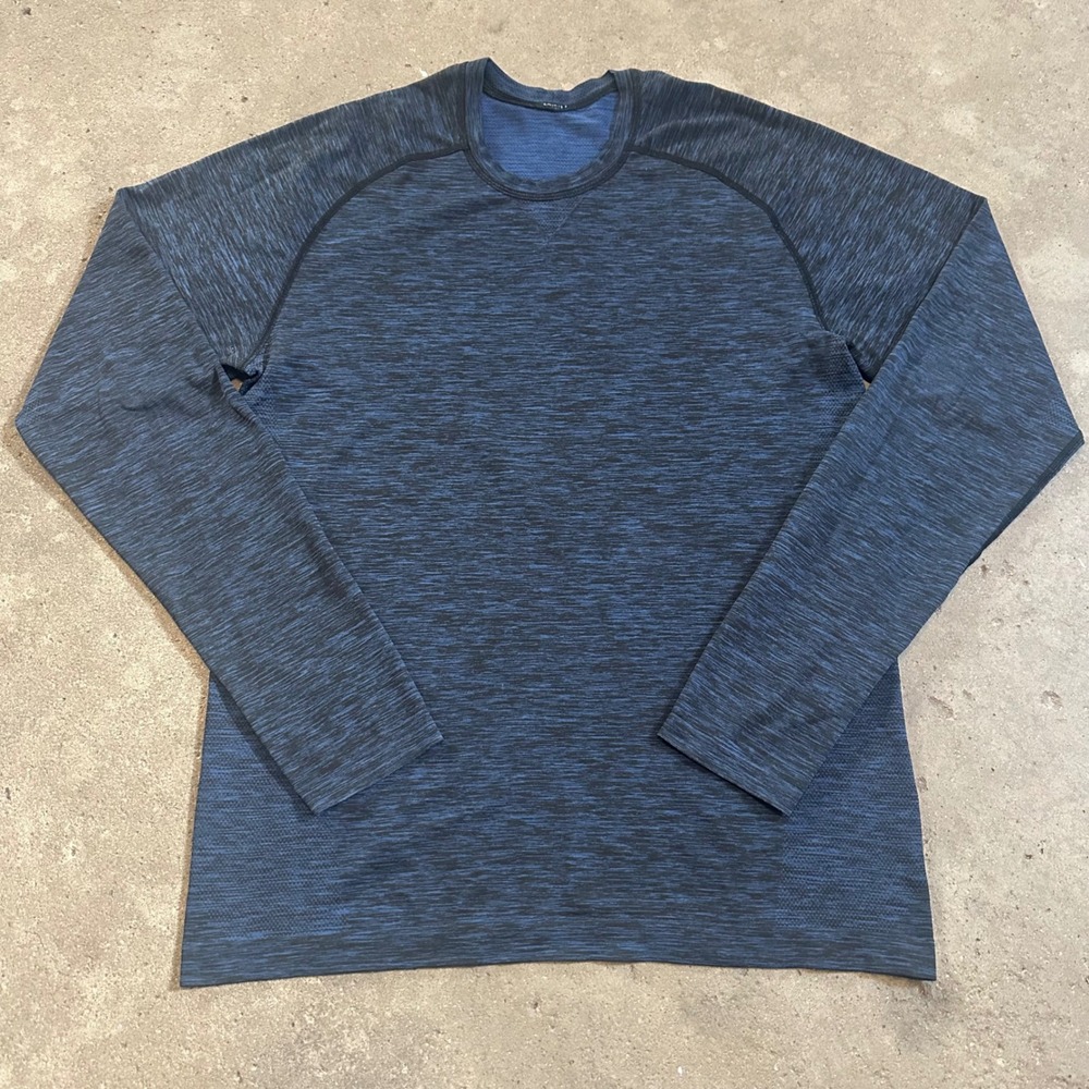 Lululemon Metal Vent Tech Shirt Men Medium Blue Space Dye Long Sleeve Athletic‎